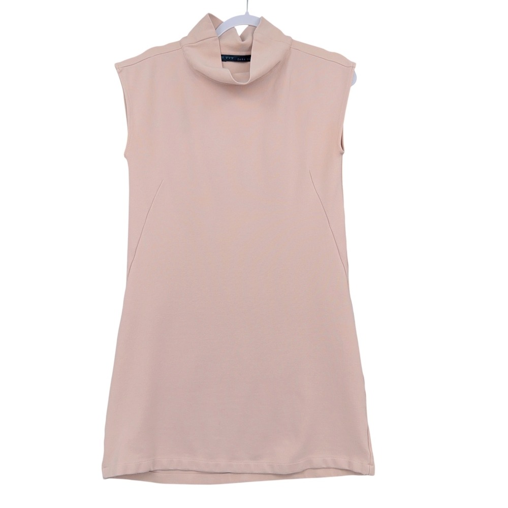 Zara Basic Mock Neck Sleeveless Shift Dress Womens Medium Blush Pink